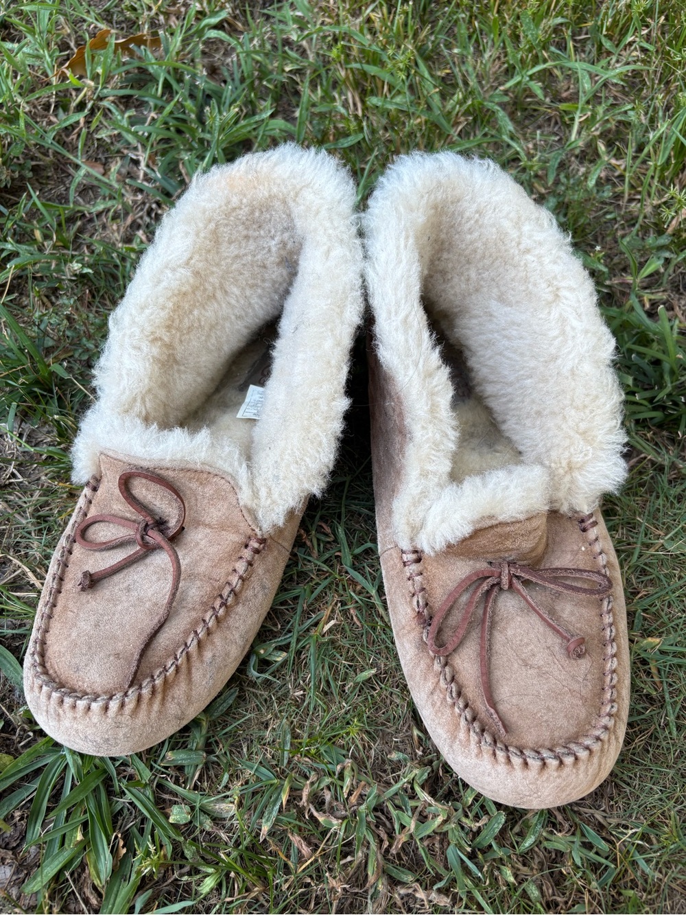 UGG Women's Suede Shearling-Lined Moccasin Slippers - Tan
